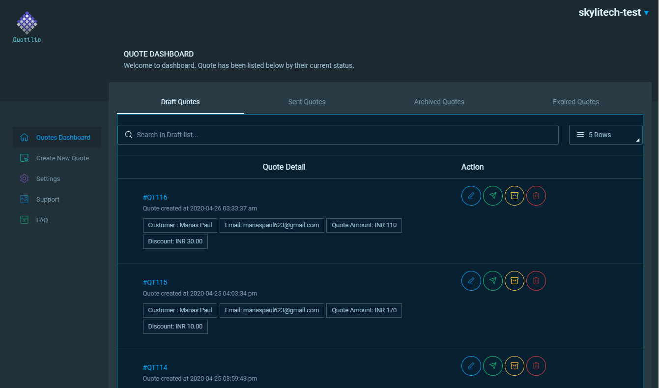 Quotilio Dashboard